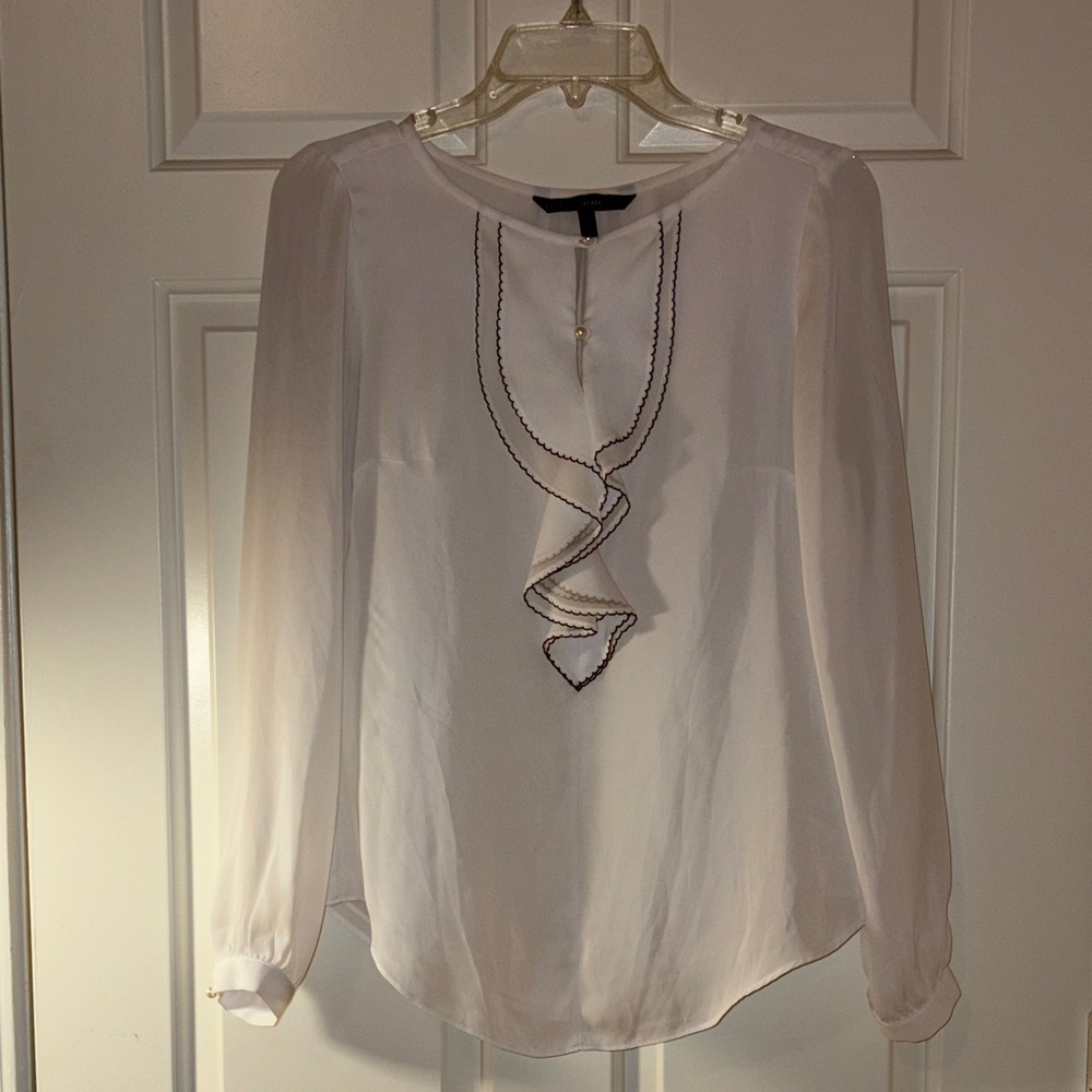 Women’s White House Black Market White Blouse with Ruffle Accent Size 2